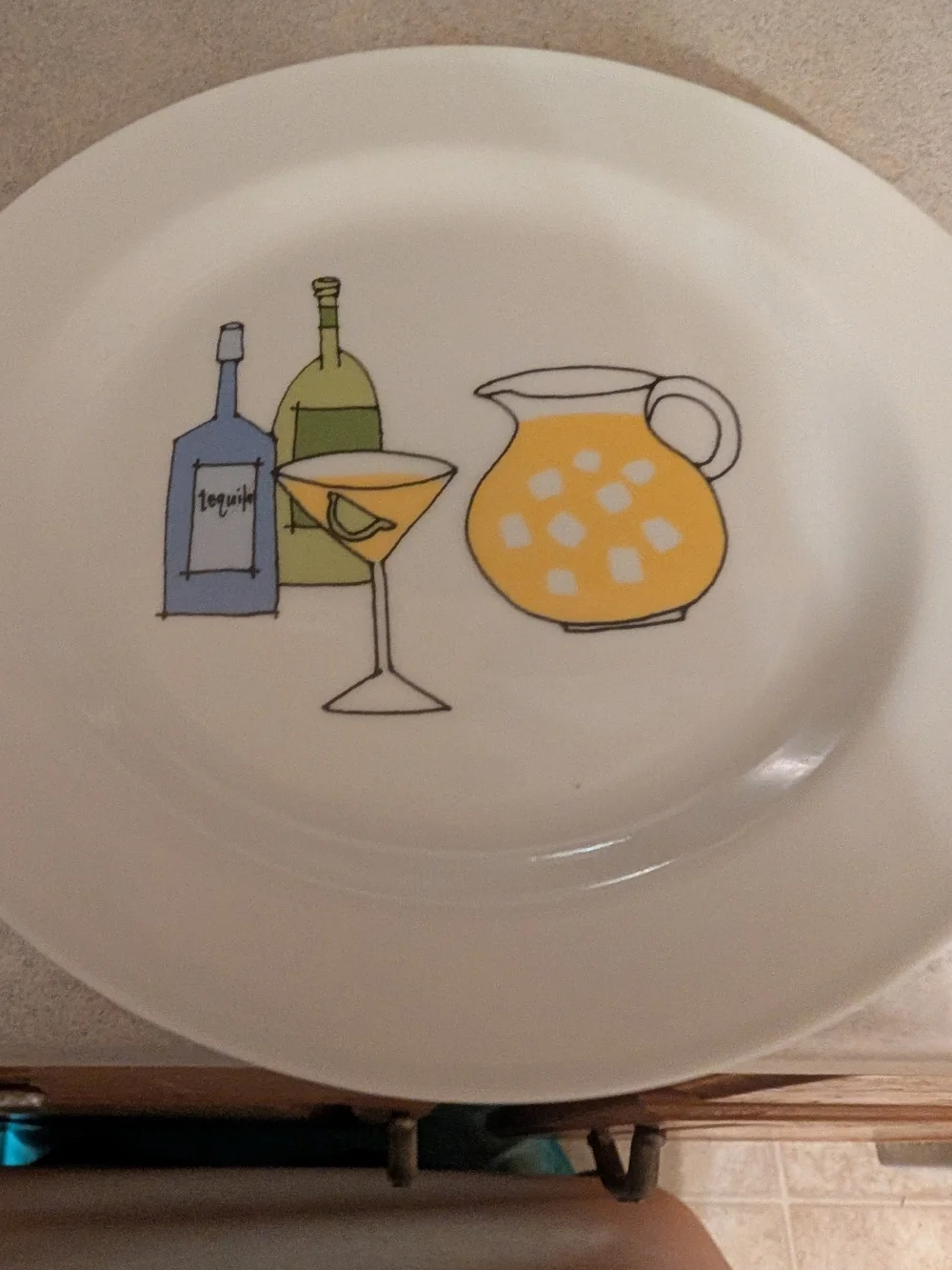 Signature White Ceramic Plates with Cocktail and Citrus Illustration
